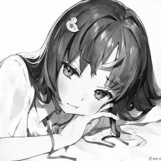 😠 Anime Mädchen, Cartoon Figur, Süß, Illustration, Manga Stil, Portrait, Schwarzweiß telegram sticker