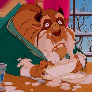 🥀 Beast Beauty and the Beast disney, cartoon, beast, beauty and the beast, eating, messy telegram sticker