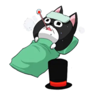 🤒 gato, doente, cama, termômetro, desenho animado, animal telegram sticker
