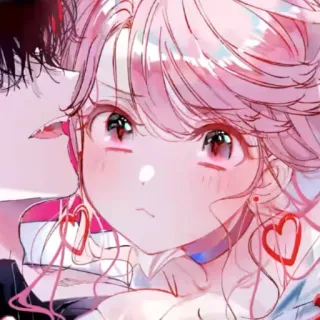 🥺 anime, różowe włosy, kolczyki serca, słodki, para, ilustracja telegram sticker