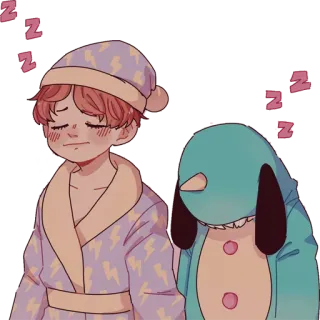 😴 잠, 귀여운, 애니메이션, 만화, 잠옷, 친구, 카와이 telegram sticker