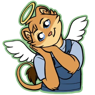 😇 ange, dessin animé, animal, mignon, autocollant, auréole, ailes, poilu telegram sticker