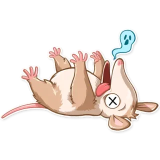 😲 opossum, chết, hoạt hình, động vật, nhãn dán, ma, dễ thương, giả chết telegram sticker