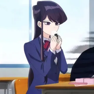 🍙 Komi Shouko Komi Can't Communicate 애니메이션, 코미 양은 커뮤증입니다, 코미 쇼코, 교복, 먹기, 귀여운, 학생 telegram sticker