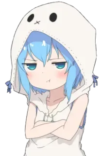 😤 Chica anime, Dibujo animado, Lindo, Sudadera con capucha, Pelo azul, Morro, Estado de ánimo whatsapp sticker