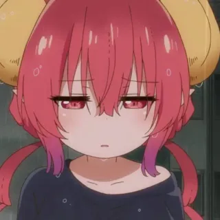 😔 Ilulu Miss Kobayashi's Dragon Maid Anime, Drache, Mädchen, Süß, Rote Haare, Hörner, Illustration telegram sticker