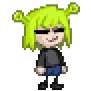 🦔 pixel art, character, green hair, anime, smiling, cute whatsapp sticker