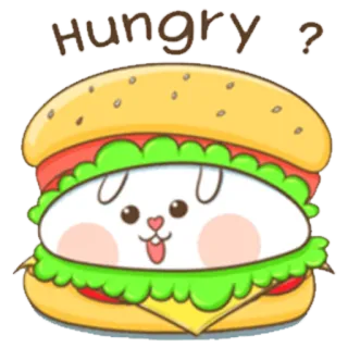😁 Hungry ? hambre, comida, hamburguesa, conejo, lindo, dibujos animados whatsapp sticker