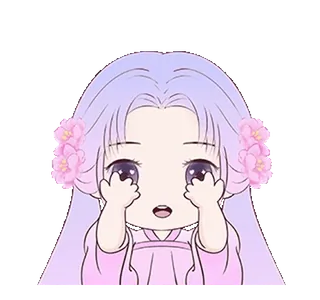 😯 chibi, anime, kawaii, lindo, chica, rosa, morado, dibujos animados telegram sticker