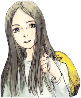 🎒 женщина, девушка, птица, желтый, аниме, портрет, иллюстрация telegram sticker
