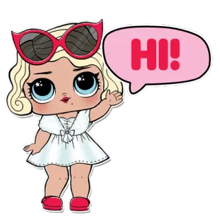 🤚 HI! doll, cartoon, girl, sunglasses, hi telegram sticker