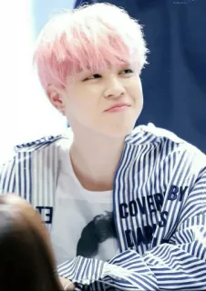 🌸 COVERED BY persona, pelo rosa, camiseta de rayas, K-pop, asiático/a, mono/a whatsapp sticker