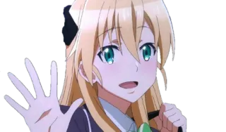 👋 anime, chica, personaje, rubia, linda, sonrisa, saludando telegram sticker