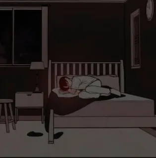 😴 卧室, 悲伤, 孤独, 夜晚, 失眠, 抑郁, 床 telegram sticker