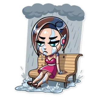 🌧 sad, rain, crying, woman, robot, bench telegram sticker
