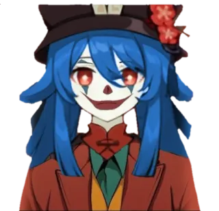 🌸 clown, anime, trucco, cappello, occhi rossi, capelli blu telegram sticker
