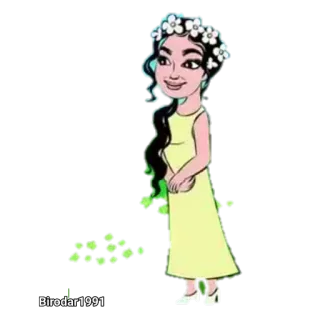 😇 Birodar1991 Frau, Cartoon, Blumenkranz, Kleid, feminin, Figur telegram sticker