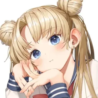 🙂 ragazza anime, capelli biondi, occhi blu, ritratto, carina, adesivo telegram sticker
