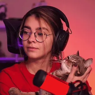 😽 woman, cat, headphones, glasses, portrait, pet telegram sticker