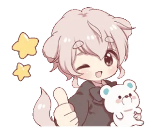 👍 Anime, Dessin animé, Kawaii, Mignon, Étoiles, Ours en peluche, Pouce levé telegram sticker