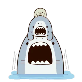 🙂 サメ, アザラシ, 動物, 漫画, かわいい, 水, 海 telegram sticker