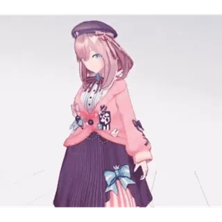 🔪 Anime Mädchen, 3D Modell, Süß, Rosa, Baskenmütze, Rock, Kawaii telegram sticker