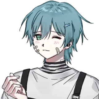 😉 anime boy, cute, blush, wink, fish, bandages telegram sticker