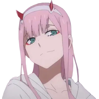 😏 Zero Two Darling in the Franxx Anime, Rosa Haare, Hörner, Zero Two, Darling in the Franxx, Charakter, Cartoon telegram sticker