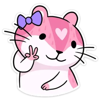 ✌️ hamster, fofo, animal, desenho animado, adesivo, rosa, laço, coração telegram sticker