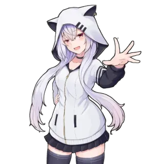 😃 Anime meisje, Hoodie, Kawaii, Schattig, Anime, Wit haar telegram sticker