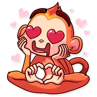 😍 singe, amour, coeur, mignon, dessin animé, emoji, autocollant telegram sticker