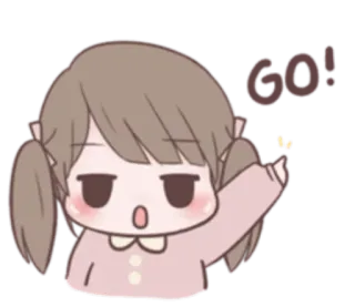 😊 GO! menina, ânimo, encorajamento, fofo, kawaii, animação whatsapp sticker