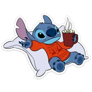 ☕️ Stitch สติทช์, ดิสนีย์, ลิโล่ แอนด์ สติทช์, การ์ตูน, น่ารัก, ผ่อนคลาย, วันหยุด, คริสต์มาส telegram sticker