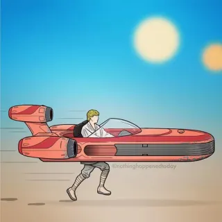 😄 Luke Skywalker Star Wars nothinghappenedtoday star wars, luke skywalker, landspeeder, wüste, rennen whatsapp sticker