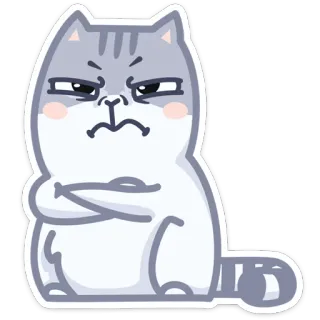 😠 gato, bravo, rabugento, braços cruzados, desenho animado, animal whatsapp sticker