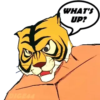 😶 WHAT'S UP? tygrys, zwierzę, kreskówka, powitanie, pytanie, co słychać, ssak telegram sticker