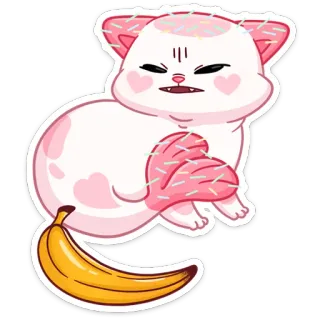 🍌 고양이, 바나나, 스티커, 분홍색, 귀여운, 화난 telegram sticker