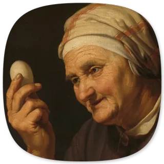 🥚 alte Frau, Ei, Gemälde, betagt, Kopftuch, Porträt whatsapp sticker