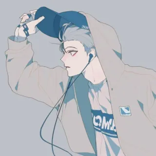 😮 动漫, 男孩, 休闲, 帽衫, 耳机, 帽子 telegram sticker