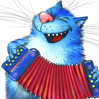 🎶 cat, accordion, music, animal, blue, musical instrument telegram sticker