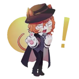 ❗️ Chuuya Nakahara Bungo Stray Dogs Anime, Manga, Chibi, Oreilles de chat, Chapeau, Montrer du doigt, Dessin animé telegram sticker