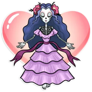 ❤ esqueleto, dia de los muertos, vestido, coração, desenho animado, calavera, feminino telegram sticker