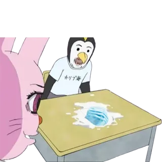 😷 カリブ海 pingouin, masque, table, dessin animé telegram sticker