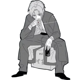 😞 man, suit, smoking, cigarette, sitting, anime, manga telegram sticker