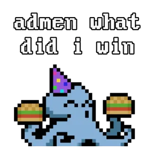 🏆 admen what did i win พิกเซลอาร์ต, ปลาหมึก, วันเกิด, เบอร์เกอร์, หมวกปาร์ตี้, คำถาม telegram sticker