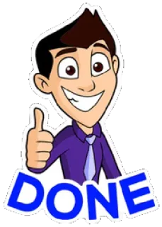 🧐 DONE fait, pouce levé, succès, réussite, dessin animé, homme whatsapp sticker