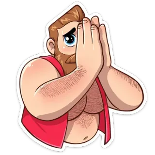 🙏 homme, dessin animé, ours, poilu, torse, mains whatsapp sticker