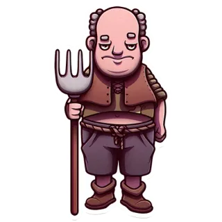 😒 fazendeiro, personagem, fantasia, forquilha, desenho animado telegram sticker