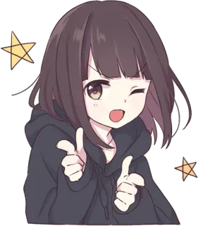 😉 Anime, Fille, Clin d'oeil, Pouce levé, Étoiles telegram sticker