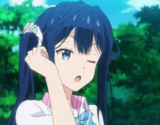 🖇 Anime, Mädchen, Süß, Blaue Haare, Zwinkern, Animiert whatsapp sticker